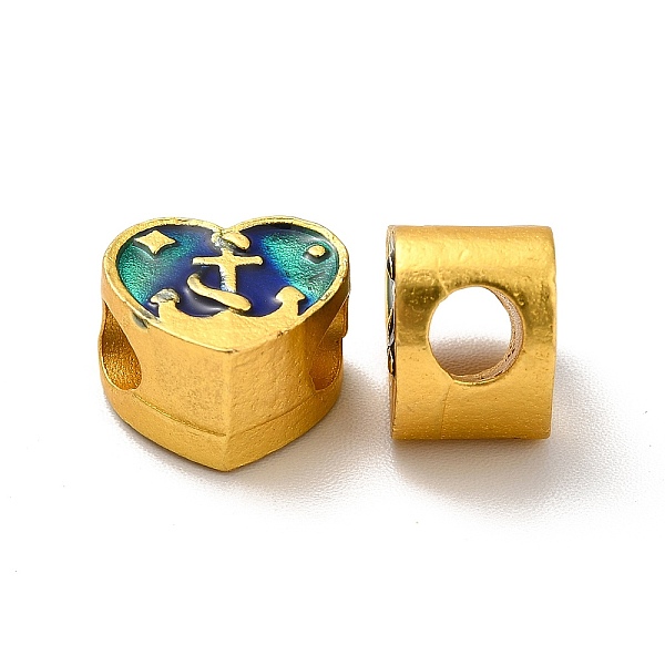 

PandaHall Rack Plating Alloy Enamel European Beads, Large Hole Beads, Cadmium Free & Lead Free, Matte Gold Color, Heart with Cross Pattern...
