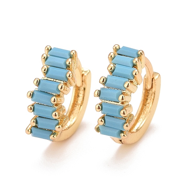 

PandaHall Cubic Zirconia Rectangle Hoop Earrings, Real 18K Gold Plated Brass Hinged Earrings for Women, Lead Free & Cadmium Free, Light Sky...