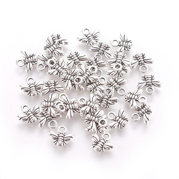 PandaHall Tibetan Style Alloy Charms, Cadmium Free & Lead Free, Bee, Antique Silver, 10x11x2mm, Hole: 2mm Alloy Bees