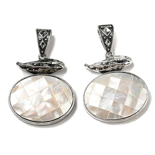 

PandaHall Natural Paua Shell Pendants, Antique Silver Plated Alloy Oval Charms, Old Lace, 47x41x9mm, Hole: 16x7mm Paua Shell Oval