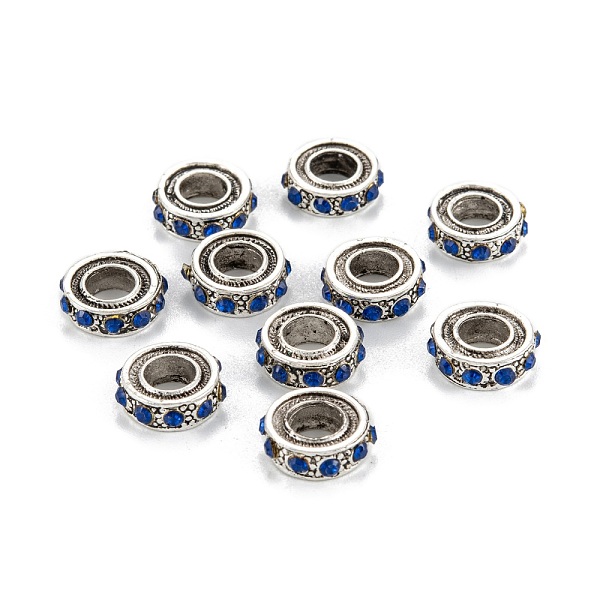 

PandaHall Alloy Rhinestone European Beads, Large Hole Beads, Antique Silver, Ring, Dark Indigo, 11x3mm, Hole: 5mm Alloy+Rhinestone Ring Blue