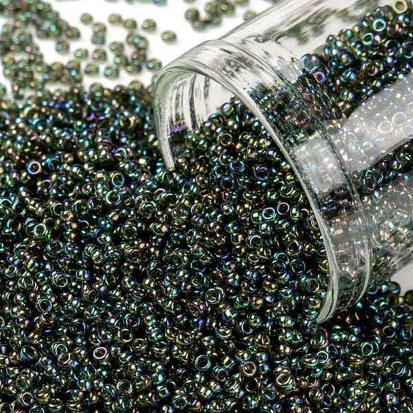 

PandaHall TOHO Round Seed Beads, Japanese Seed Beads, (180) Transparent AB Olivine, 15/0, 1.5mm, Hole: 0.7mm, about 15000pcs/50g Glass Green
