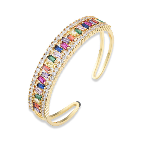 

PandaHall Colorful Cubic Zirconia Open Cuff Bangle, Brass Jewelry for Women, Nickel Free, Golden, Inner Diameter: 2 inch(5.1cm) Cubic...