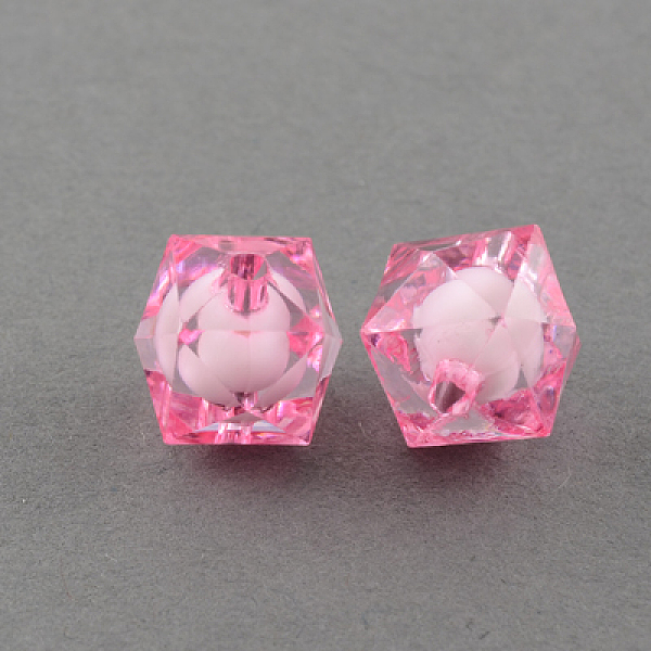 

PandaHall Transparent Acrylic Beads, Bead in Bead, Faceted Cube, Hot Pink, 10x9x9mm, Hole: 2mm, about 1050pcs/500g Acrylic Cube Pink