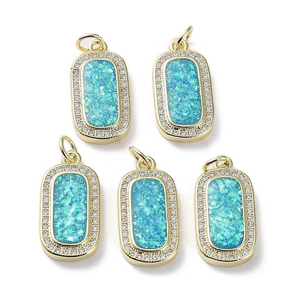 

PandaHall Rack Plating Brass Micro Pave Cubic Zirconia Pendants, Synthetic Opal Rectangle Charms with Jump Ring, Cadmium Free & Lead Free..., Cyan