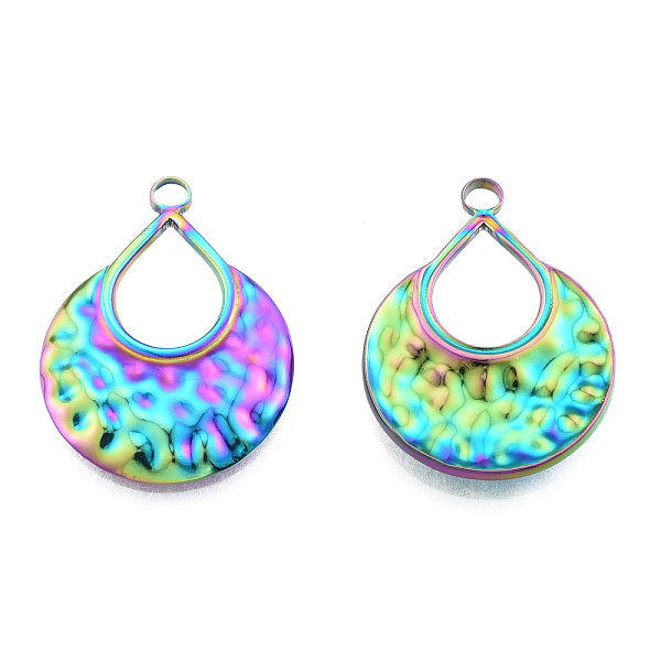 

PandaHall Ion Plating(IP) 201 Stainless Steel Pendants, Teardrop, Rainbow Color, 28x21x2.5mm, Hole: 2.5mm 201 Stainless Steel Teardrop