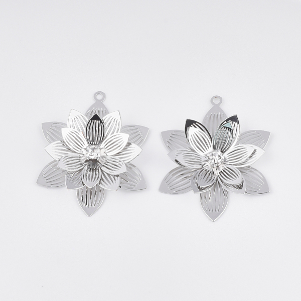 

PandaHall Brass Pendants, with Crystal Rhinestone, Flower, Platinum, 31.5x25.5x4mm, Hole: 1.4mm Brass+Rhinestone Flower