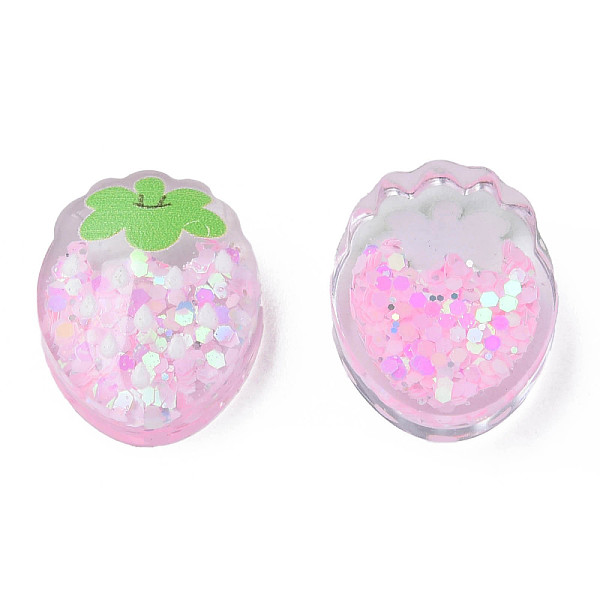 

PandaHall Printed Transparent Epoxy Resin Cabochons, with Paillettes, Strawberry, Pearl Pink, 17.5x14x6mm Epoxy Resin Fruit