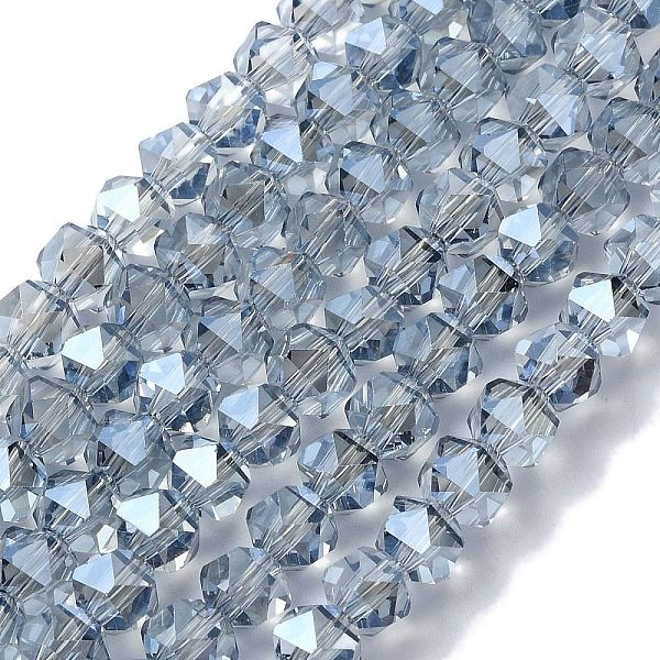 

PandaHall AB Color Plated Glass Beads, Faceted, Polygon, Steel Blue, 6x6x5.5mm, Hole: 1.2mm, about 96~100pcs/strand, 20.08''~20.47''...