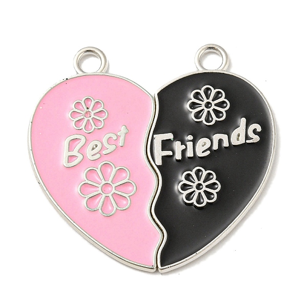 

PandaHall Alloy Enamel Split Pendants, Cadmium Free & Lead Free, Platinum, Heart with Word Best Friends, Flower, 35x36x1mm, Hole: 3mm...