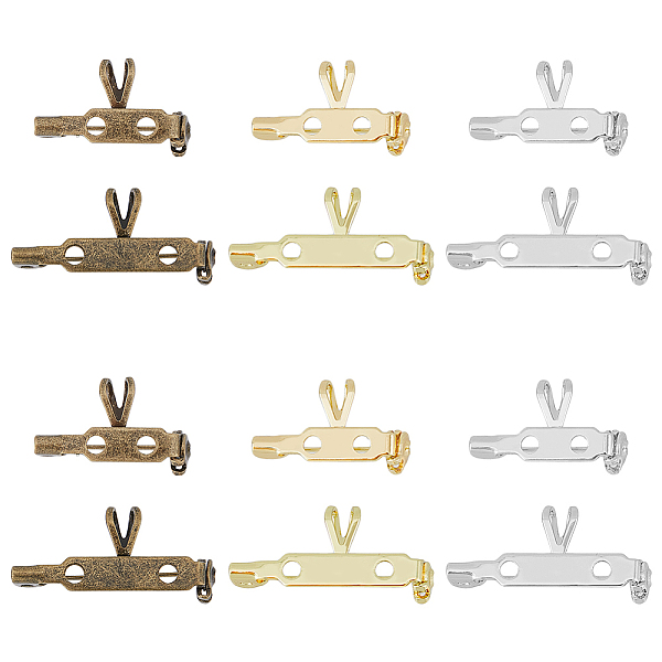

PandaHall SUPERFINDINGS 12Pcs 6 Styles Alloy Back Bar Pins with Loops, for Dual-use Pendant Brooch Making, Mixed Color, 11.5x20~26x6mm, Hole...