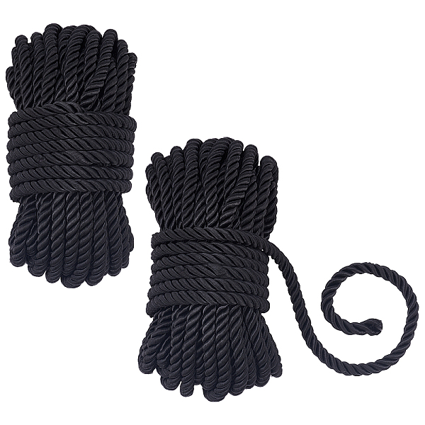 

PandaHall 65 Feet/20m Braided Twisted Silk Ropes, 6mm Diameter Black Soft Polyester Rope Silk Touch Twisted Cord for DIY Hanicraft Sewing...