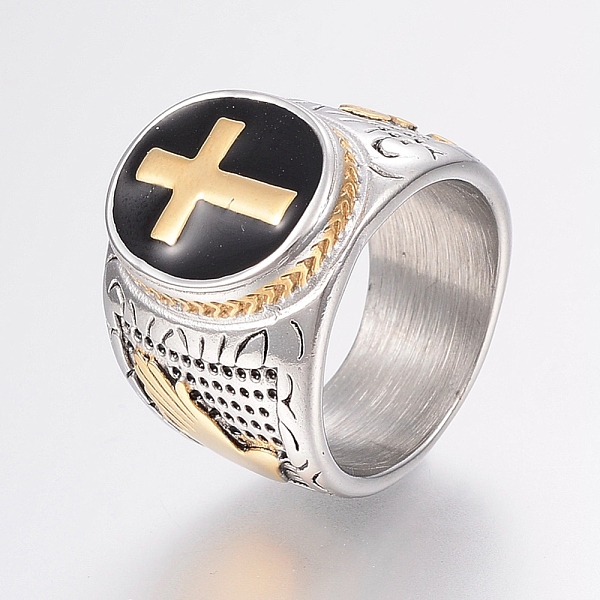 

PandaHall 304 Stainless Steel Finger Rings, with Enamel, Wide Band Rings, Cross, Mixed Color, Size 9, 19mm 304 Stainless Steel Black