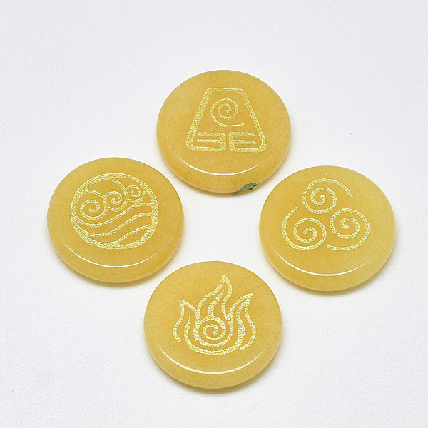 

PandaHall Natural Topaz Jade Cabochons, Flat Round with Auspicious Cloud Pattern, 25x5.5mm, 4pcs/set Topaz Jade Flat Round