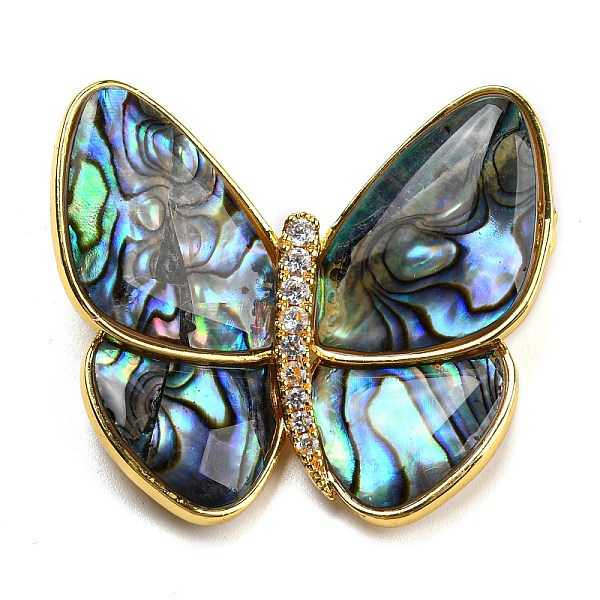

PandaHall Abalone Shell Broochs, Butterfly with Heart Brass Rhinestone Pins for Women, Golden, 32x36x9mm, hole: 5x3mm Shell Butterfly