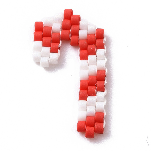 

PandaHall Handmade MIYUKI Japanese Seed Loom Pattern Seed Beads, Christmas Theme Pendants, Candy Cane Pattern, 21x11x1.7mm Glass Candy Cane