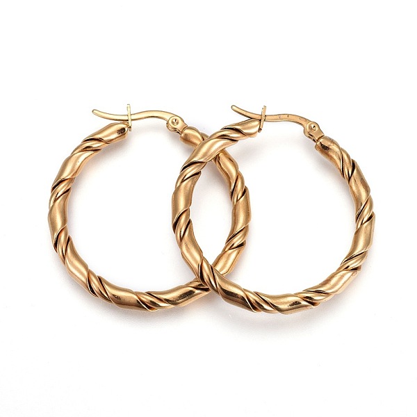 

PandaHall 304 Stainless Steel Hoop Earrings, Hypoallergenic Earrings, Ring, Twisted, Golden, 36x35x3.5mm, Pin: 1mm 304 Stainless Steel Ring