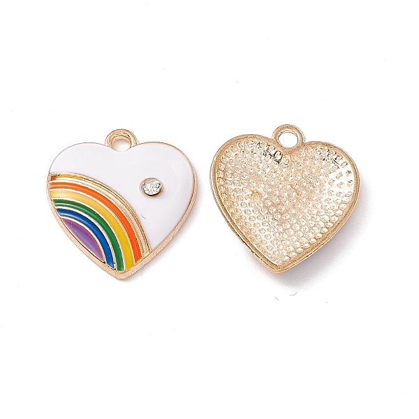 

PandaHall Alloy Enamel Pendant, with Rhinestone, Heart with Rainbow Charm, Golden, White, 20x18x3.5mm, Hole: 2mm Alloy+Enamel Heart White