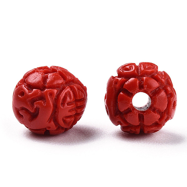 

PandaHall Synthetic Cinnabar Beads, Carved Lacquerware, Round, FireBrick, 7x6mm, Hole: 1.5mm Cinnabar Round Red