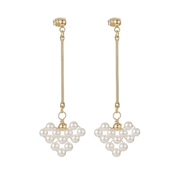 

PandaHall Shell Pearl Braided Heart Dangle Stud Earrings, Gold Plated Brass Long Drop for Women, Golden, 66mm, Pin: 0.7mm Shell Pearl Heart..., White