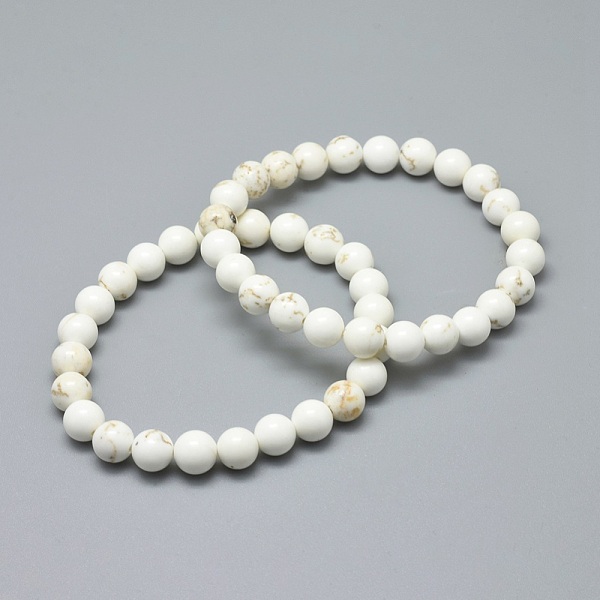 

PandaHall Natural Magnesite Bead Stretch Bracelets, Round, 2-1/8 inch~2-3/8 inch(5.5~6cm), Bead: 8mm Magnesite