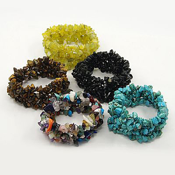 

PandaHall Elastic Bracelet Mix, Chip Gemstone, Assorted Colors, about 5.1cm inner diameter, 23mm wide, Beads: about 3~8mm wide, 5~10mm long..., Multicolor