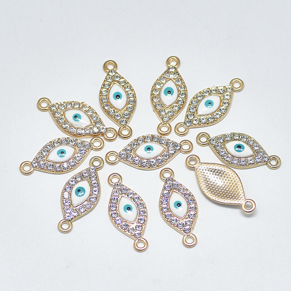 

PandaHall Light Gold Plated Alloy Links, with Crystal Rhinestone and Enamel, Evil Eye, White, 26x11x2.5mm, Hole: 1.8mm Alloy...