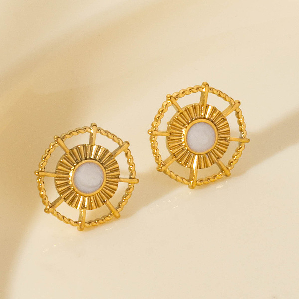 Vintage French Style 304 Stainless Steel Sun Stud Earrings