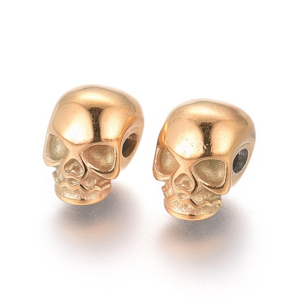

PandaHall Ion Plating(IP) 304 Stainless Steel Beads, Skull, Golden, 11x8x10mm, Hole: 2.5mm 304 Stainless Steel Skull