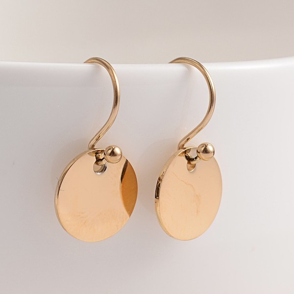 

PandaHall Flat Round 304 Stainless Steel Dangle Earrings, Hypoallergenic Earrings, Golden, 18.5mm, Pin: 0.8mm 304 Stainless Steel