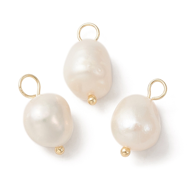 

PandaHall Natural Freshwater Pearl Pendants, Potato Charms with Golden Plated Brass Loops, Floral White, 16~17x8~9x8~8.5mm, Hole: 2.5~3mm...