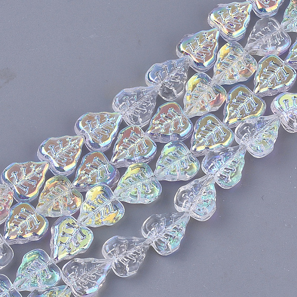 

PandaHall Electroplate Glass Beads Strands, Leaf, Clear AB, 12x10.5x4.5mm, Hole: 0.8mm, about 54pcs/strand, 25.5 inch Glass Leaf White