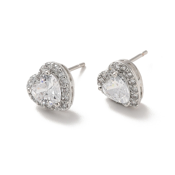 

PandaHall Clear Cubic Zirconia Heart Stud Earrings, Long-Lasting Plated Brass Jewelry for Women, Cadmium Free & Lead Free, Real Platinum...