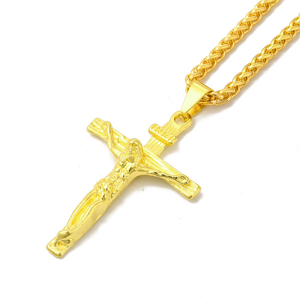 

PandaHall Alloy Crucifix Cross Pandant Necklace with Wheat Chains, Gothic Jewelry for Men Women, Golden, 23.82 inch(60.5cm) Alloy