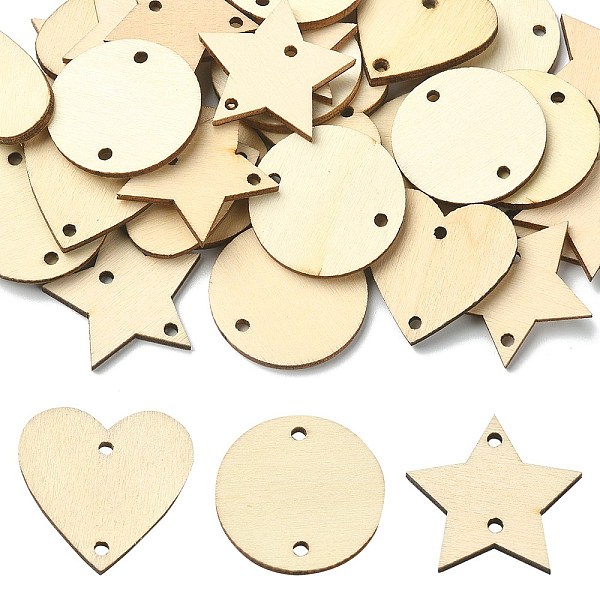 

PandaHall 30Pcs 3 Styles Undyed Unfinished Wood Connector Charms, Flat Round & Heart & Star Links, Blanched Almond, 29.5~30x30~31x2.5mm...