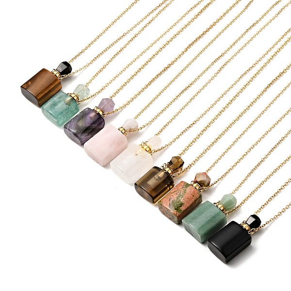 

PandaHall Openable Natural & Synthetic Mixed Stone Perfume Bottle Pendant Necklaces for Women, 304 Stainless Steel Cable Chain Necklaces...