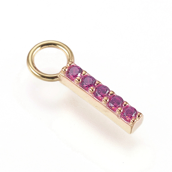 

PandaHall 925 Sterling Silver Pendants, October Birthstone Charms, with Micro Pave Cubic Zirconia, Rectangle/Bar, Golden, Coral..., Red