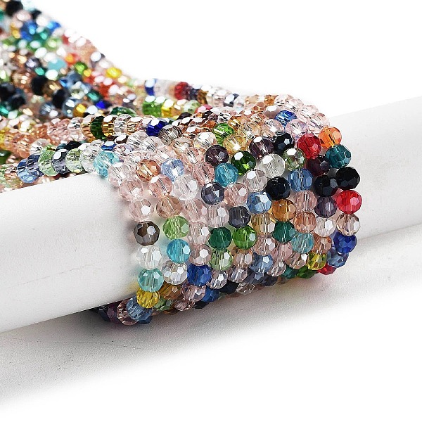 

PandaHall Electroplate Transparent Glass Beads Strands, Faceted, Round, Pearl Luster Plated, Colorful, 4mm, Hole: 0.7mm, about..., Multicolor