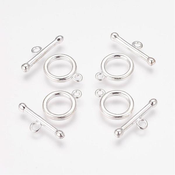 PandaHall Brass Toggle Clasps, Silver Color Plated, Ring: 11x2mm, Bar: 19x2mm, Hole: 1.8mm Brass Ring Silver