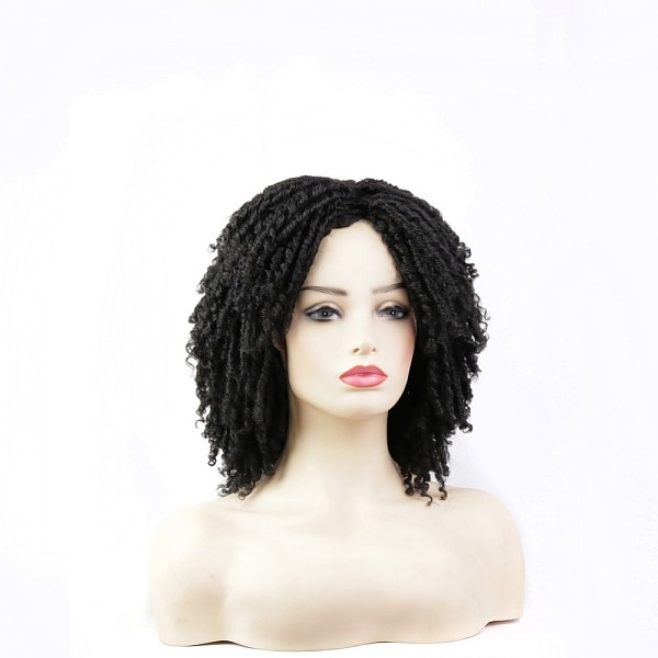 PandaHall Short Kinky Curly Wigs, Synthetic Afro Wigs, High Temperature Heat Resistant Fiber, for Women, Black, 12.99 inch(33cm) High...