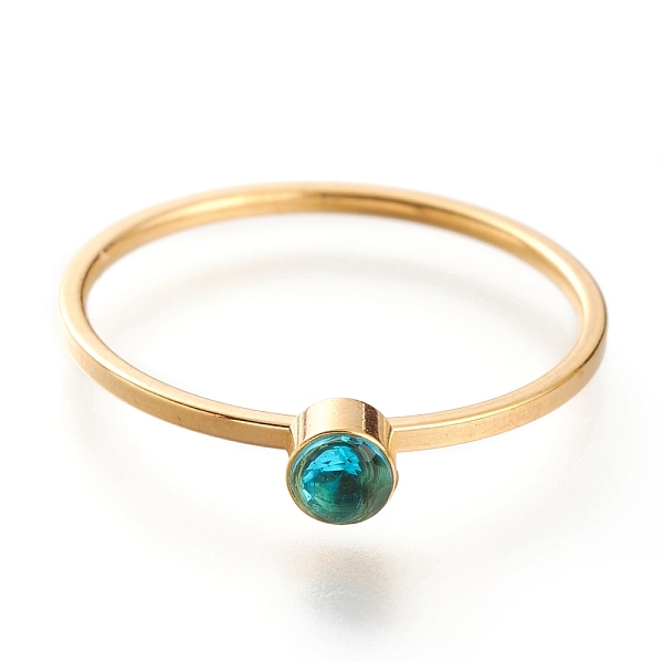 

PandaHall Ion Plating(IP) 304 Stainless Steel Finger Rings, with Rhinestone, Flat Round, Golden, Blue Zircon, US Size 7~7 3/4(17.3~17.9mm)..., Cyan