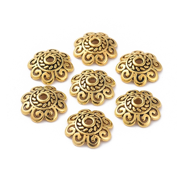 

PandaHall Tibetan Style Bead Caps, Cadmium Free & Lead Free, Flower, Antique Golden, 12x12x4mm, Hole: 1.5mm Alloy
