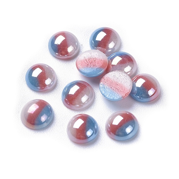

PandaHall Opaque Glass Cabochons, Stripe Pattern, Half Round, Colorful, 6~6.5x3mm Glass Half Round