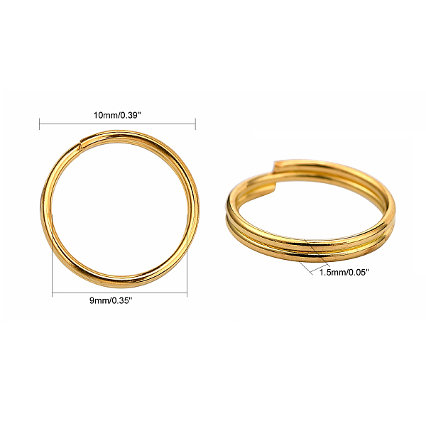 

PandaHall Brass Split Rings, Double Loops Jump Rings, Golden, 10x1.5mm, Inner Diameter: 9mm Brass Ring