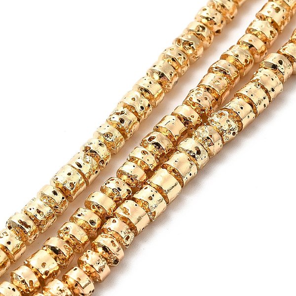 

PandaHall Electroplated Natural Lava Rock Beads Strands, Column, Light Gold Plated, 3x4.5mm, Hole: 1mm, about 127~128pcs/strand, 15.75~15.94...