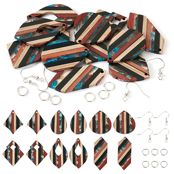 

PandaHall Biyun DIY Geometry Earring Making Kit, Including Resin & Walnut Wood Pendants, Brass Earring Hooks, Kite & Hexagon & Rhombus..., Black