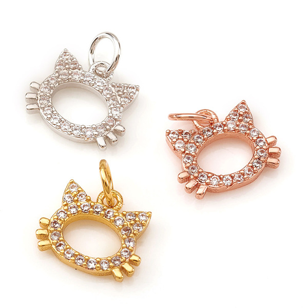 

PandaHall Brass Micro Pave Cubic Zirconia Charms, with Jump Rings, Cat Shape, Clear, Mixed Color, 7.5x9x1.5mm, Jump Ring: 4x0.6mm, Hole...