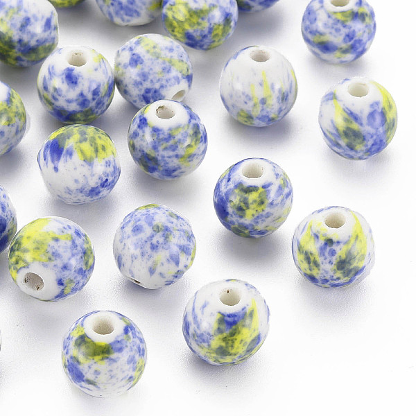 

PandaHall Handmade Porcelain Beads, Round, Blue, 12mm, Hole: 2mm Porcelain Round Blue