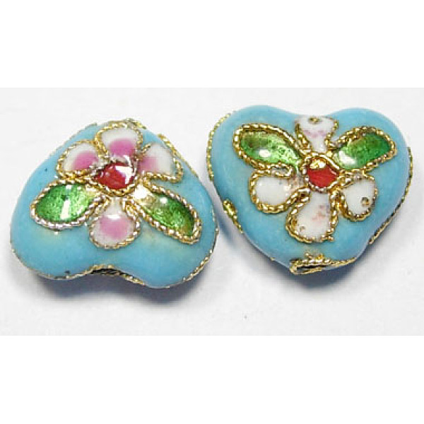 

PandaHall Handmade Cloisonne Beads, Heart, Cyan, 12mm, Hole:2mm Brass Heart Cyan