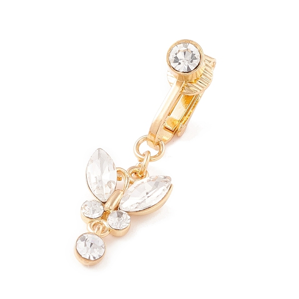 

PandaHall Crystal Rhinestone Butterfly Charm Belly Ring, Clip On Navel Ring, Non Piercing Jewelry for Women, Golden, 38mm Alloy+Rhinestone..., Clear